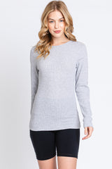 Heather Grey Waffle Knit Basic Long Sleeve Maternity Top