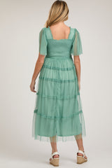 Jade Ruffled Mesh Maternity Maxi Dress