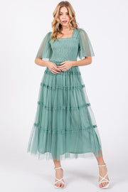 Jade Ruffled Mesh Maxi Dress