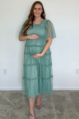 Jade Ruffled Mesh Maternity Maxi Dress