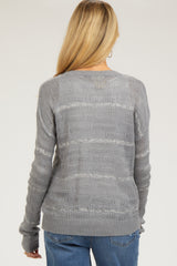 Grey Striped Open Knit Maternity Top