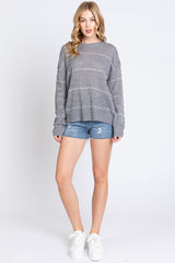 Grey Striped Open Knit Top