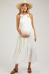 Ivory Overall Crochet Lace Tiered Maternity Dress