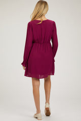 Magenta V-Neck Long Sleeve Maternity Dress