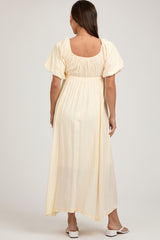 Cream Front Tie Puff Sleeve Maternity Maxi Dress