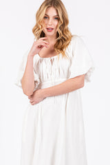 White Front Tie Puff Sleeve Maxi Dress