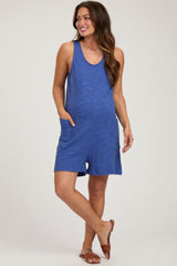 Blue Oversized Knit Maternity Romper