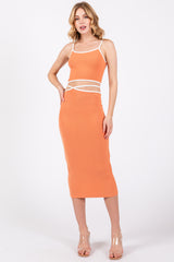 Orange Contrast Trim Sleeveless Crop Skirt