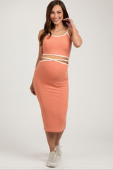 Orange Contrast Trim Sleeveless Crop Maternity Skirt