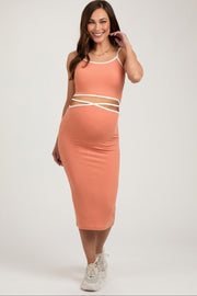 Orange Contrast Trim Sleeveless Crop Maternity Skirt