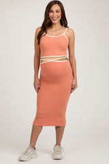 Orange Contrast Trim Sleeveless Crop Maternity Skirt