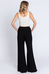 Black Linen Wide Leg Lace Trim Pants