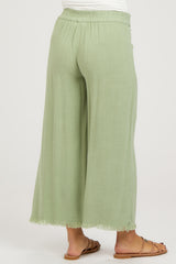 Sage Linen Frayed Hem Crop Maternity Pants