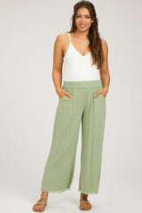 Sage Linen Frayed Hem Crop Maternity Pants