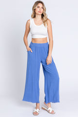 Periwinkle Linen Frayed Hem Crop Maternity Pants