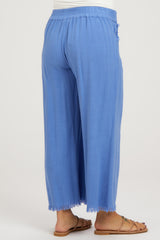 Periwinkle Linen Frayed Hem Crop Maternity Pants