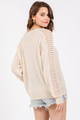 Cream Crochet Detail Sleeve Knit Top