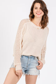 Cream Crochet Detail Sleeve Knit Top