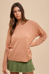 Peach Crochet Detail Sleeve Knit Top