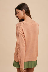 Peach Crochet Detail Sleeve Knit Top