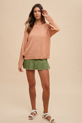 Peach Crochet Detail Sleeve Knit Top