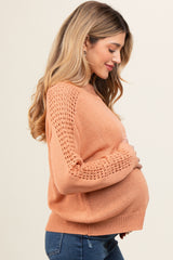 Peach Crochet Detail Sleeve Knit Maternity Top