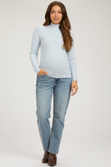 Light Blue Soft Turtle Neck Maternity Top