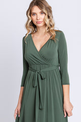 PinkBlush Light Olive Draped 3/4 Sleeve Maxi Dress