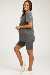 Charcoal Ribbed Biker Shorts Maternity Set