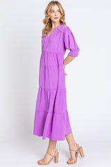 Lavender Short Sleeve Tiered Midi Dress