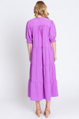 Lavender Short Sleeve Tiered Midi Dress