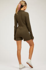 Olive Rib Knit Collared Maternity Romper