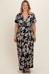 Black Floral V-Neck Maternity Plus Maxi Dress