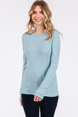 Light Blue Ribbed Long Sleeve Maternity Top