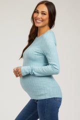 Light Blue Ribbed Long Sleeve Maternity Top