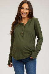 Olive Long Sleeve Exposed Seam Maternity Top