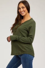 Olive Long Sleeve Exposed Seam Maternity Top