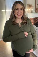 Olive Long Sleeve Exposed Seam Maternity Top