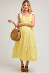 Yellow Sleeveless Tiered Colorblock Strap Maternity Maxi Dress