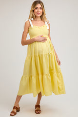 Yellow Sleeveless Tiered Colorblock Strap Maternity Maxi Dress