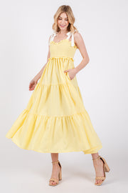 Yellow Sleeveless Tiered Colorblock Strap Maxi Dress