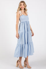 Light Blue Sleeveless Tiered Colorblock Strap Maternity Maxi Dress