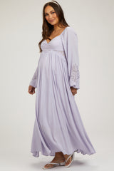 Lavender Lace Accent Long Sleeve Maternity Maxi Dress