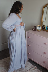 Lavender Lace Accent Long Sleeve Maternity Maxi Dress