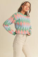 Green Blush Multi-Color Diamond Knit Sweater