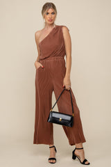 Dark Bronze Asymmetric Pleated Jumpsuit