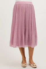 Mauve Swiss Dot Pleated Maternity Midi Skirt