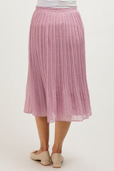 Mauve Swiss Dot Pleated Maternity Midi Skirt