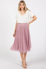 Mauve Swiss Dot Pleated Maternity Midi Skirt