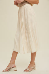 Cream Swiss Dot Pleated Midi Skirt